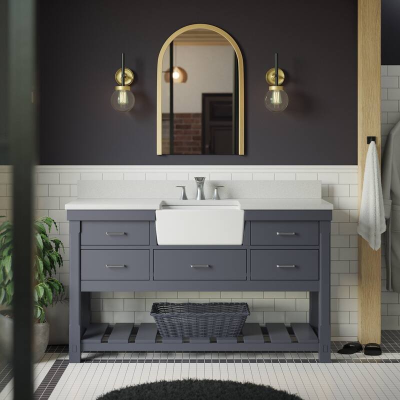 KitchenBathCollection Charlotte 60" Single Farmhouse Vanity with Quartz Top