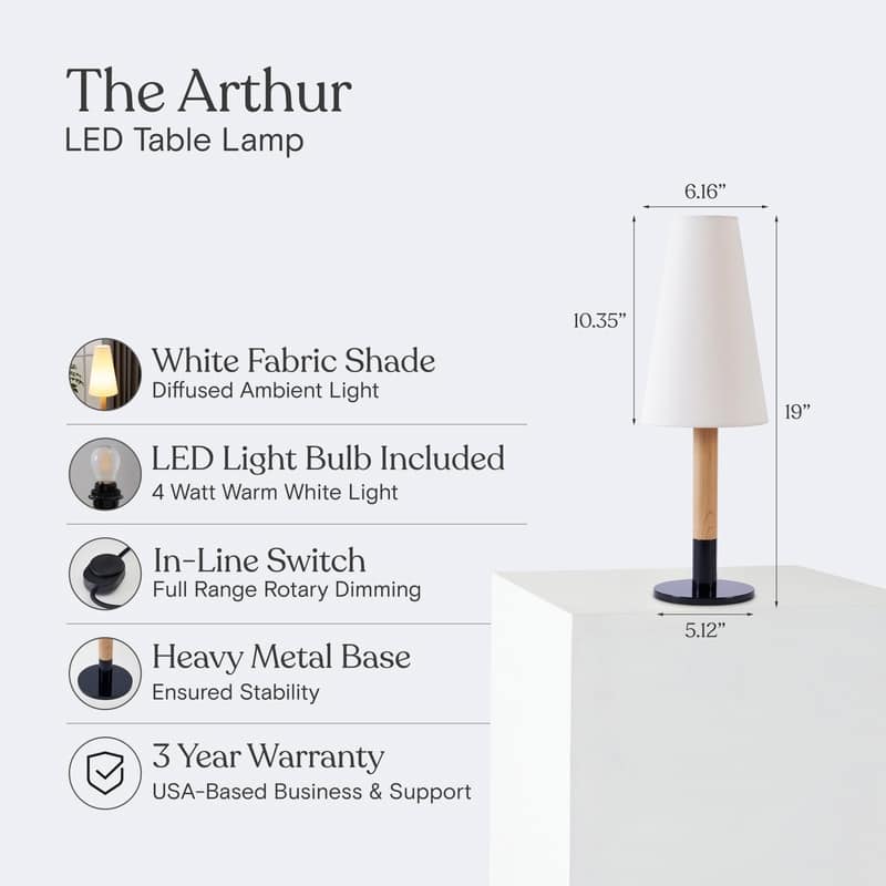 Brightech Arthur LED Oak Wood Modern Empire Dimmable Bedside Nightstand Desk Lamp