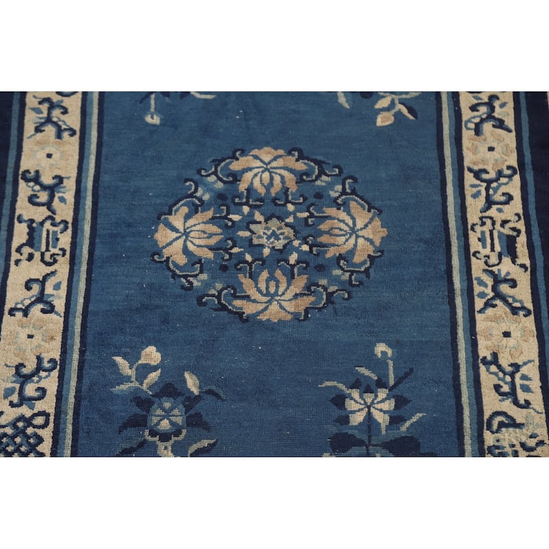 Vegetable Dye Blue Art Deco Chinese Antique Rug Handmade Wool Carpet - 3'1"x 5'9"