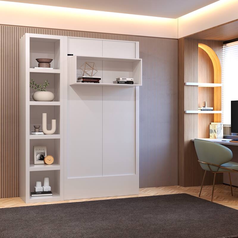 Easy-Lift Twin Murphy Wall Bed in with Bookshelf