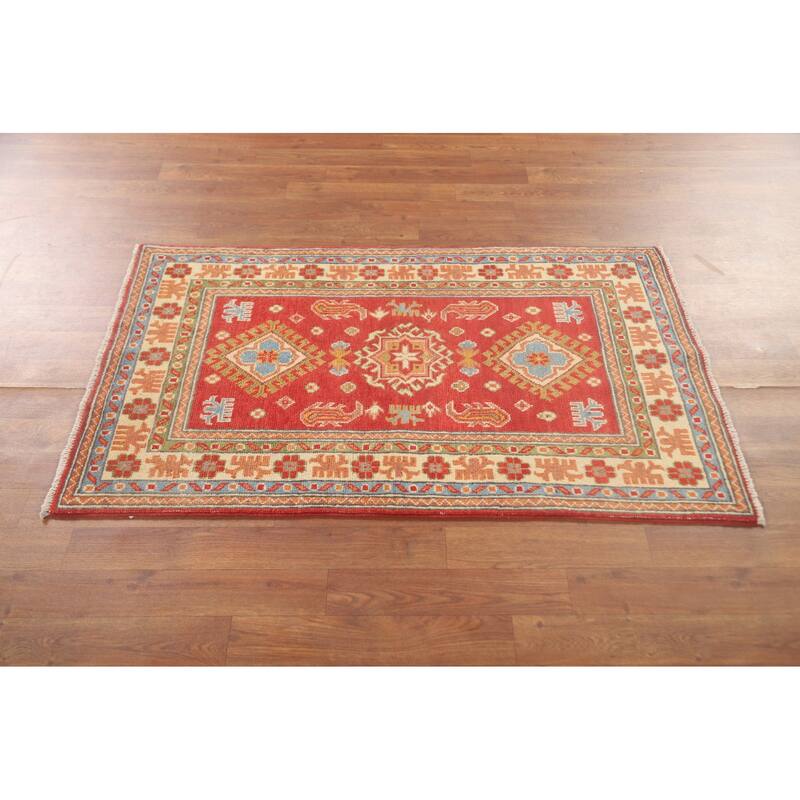 Kazak Oriental Accent Rug Handmade Red Wool Carpet - 2'7"x 4'2"