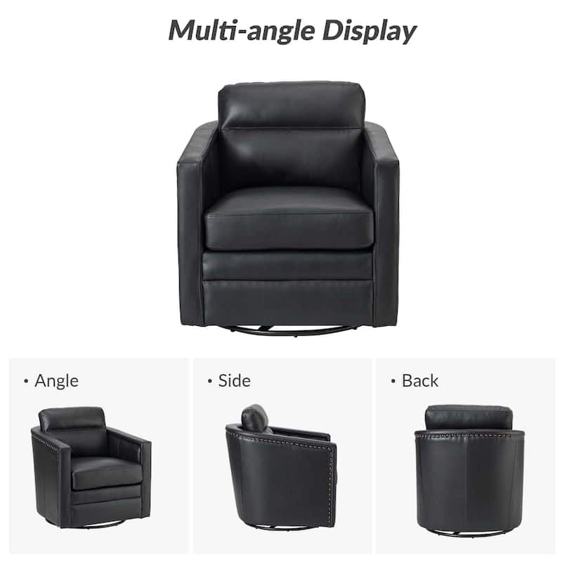 Jorge 28.74" Wide Genuine Leather Swivel Chair with Arms