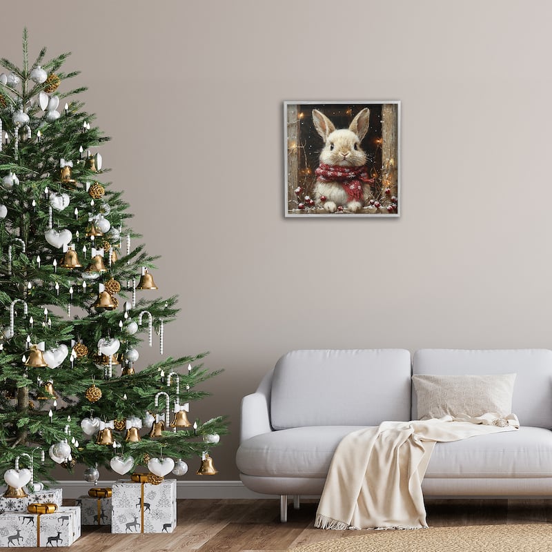 Stupell Bunny with Snowy Holly Berries Framed Giclee Art Design By Riley B