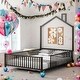 preview thumbnail 2 of 9, Black Metal Full Size House Bed with Guardrail , Kids Bed with Headboard