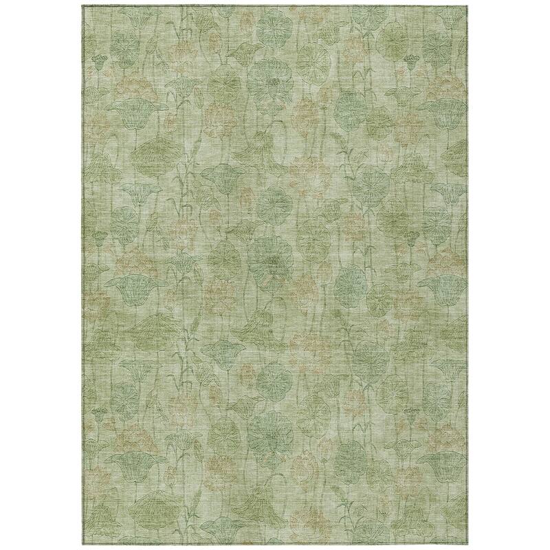 Machine Washable Indoor/Outdoor Modern Floral Chantille Rug