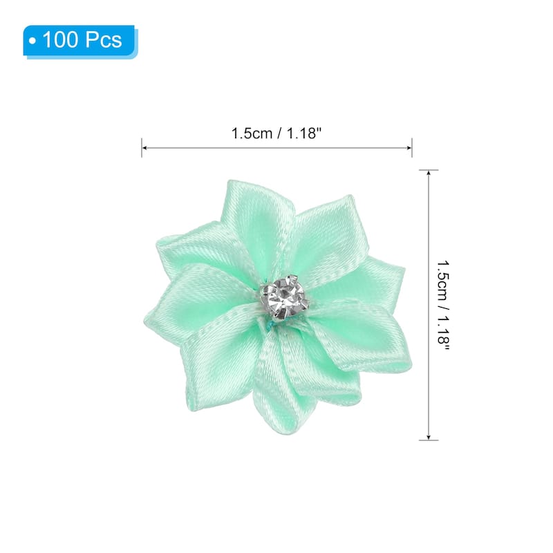 100Pcs Small Ribbon Flowers Satin Ribbon Flowers Mini Fabric Flower - 3cm - Light Green