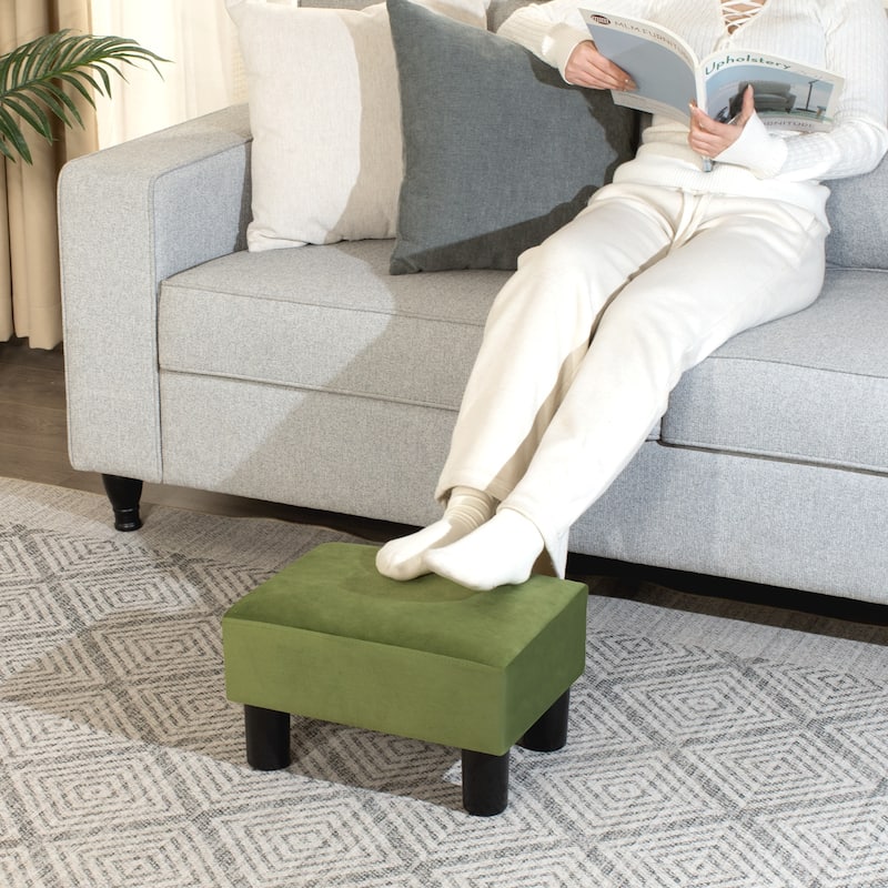 Adeco Small Rectangular Ottoman Modern PU Leather Footrest Stool Chair