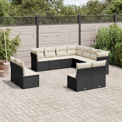 vidaXL Garden Sofa Set Black PE Rattan Large Adjustable Feet - 24.4 x 24.4 x 27.2