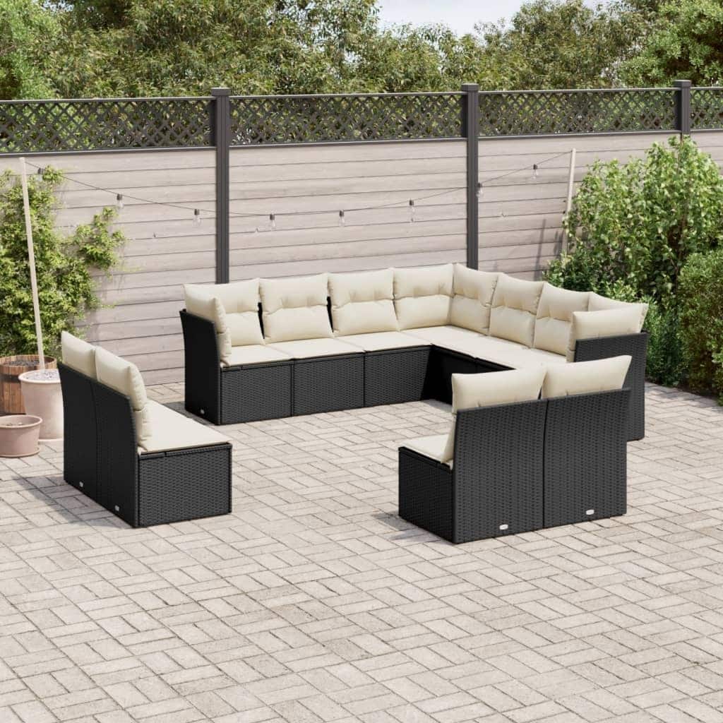 vidaXL Garden Sofa Set Black PE Rattan Large Adjustable Feet - 24.4 x 24.4 x 27.2