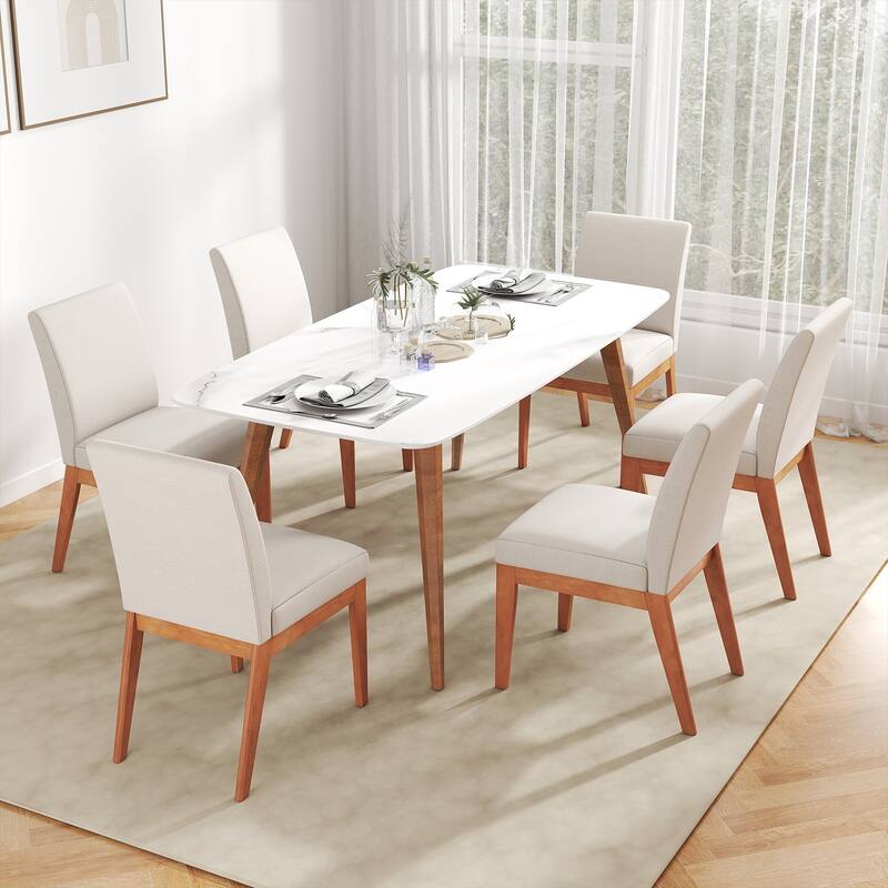 Beige Rubber Wood Upholstered Dining Chairs Set of 2 with Cushioned Seats and Back - 17.5" x 23" x 34"
