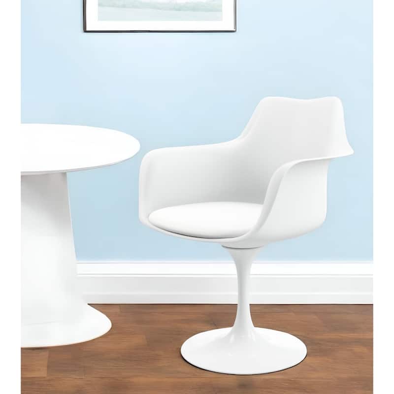 Upholstered Swivel Armchair with Faux Leather and Metal Legs for Dining Room or Office Seating - 31”H x 21”W x 17”D