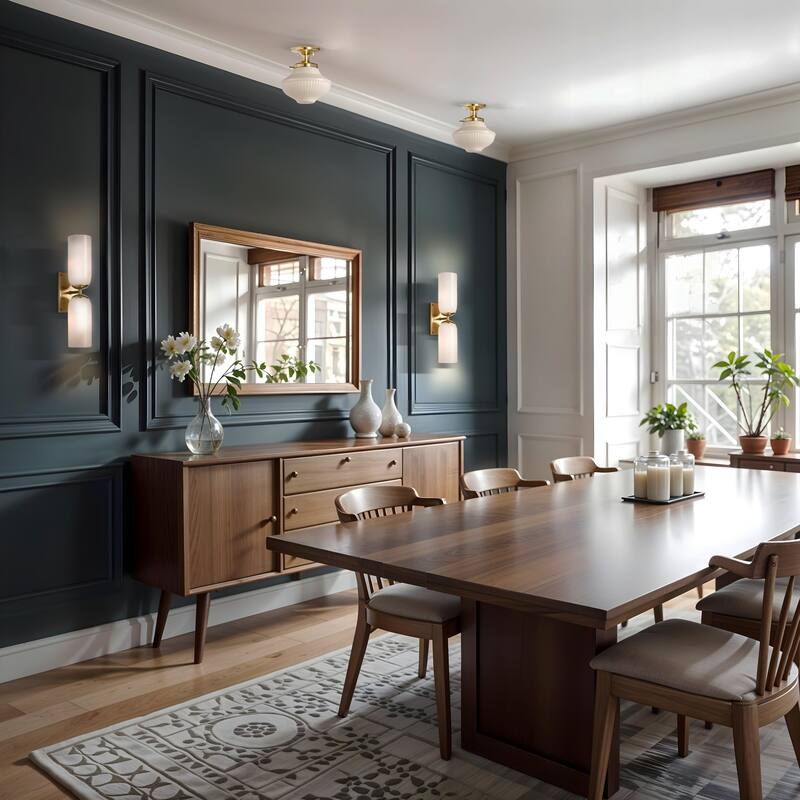 Glass Double Wall Sconce - Metal, Glass Matte Black, Ivory 2-Light Sconce for Bathroom or Entryway in Modern, Mid-Century Style