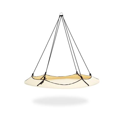 Hangout Pod Free-Hanging Transportable Circular Family Hammock Bed, Cream & Black