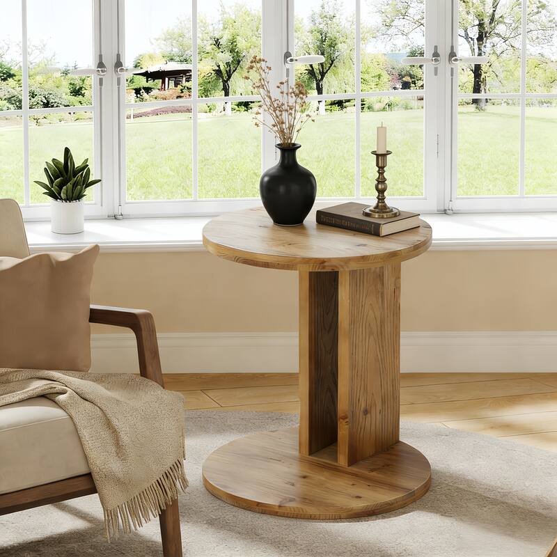 19.68" Round C-Shaped Solid Wood End Table