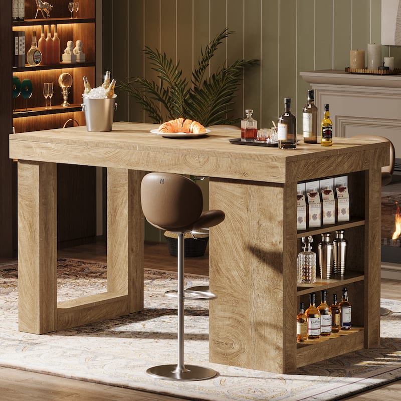 37.4" Tall Bar Table with Storage Shelves, Rectangular Counter Height Dining Table, Wood Pub Table for Home Bar, Kitchen