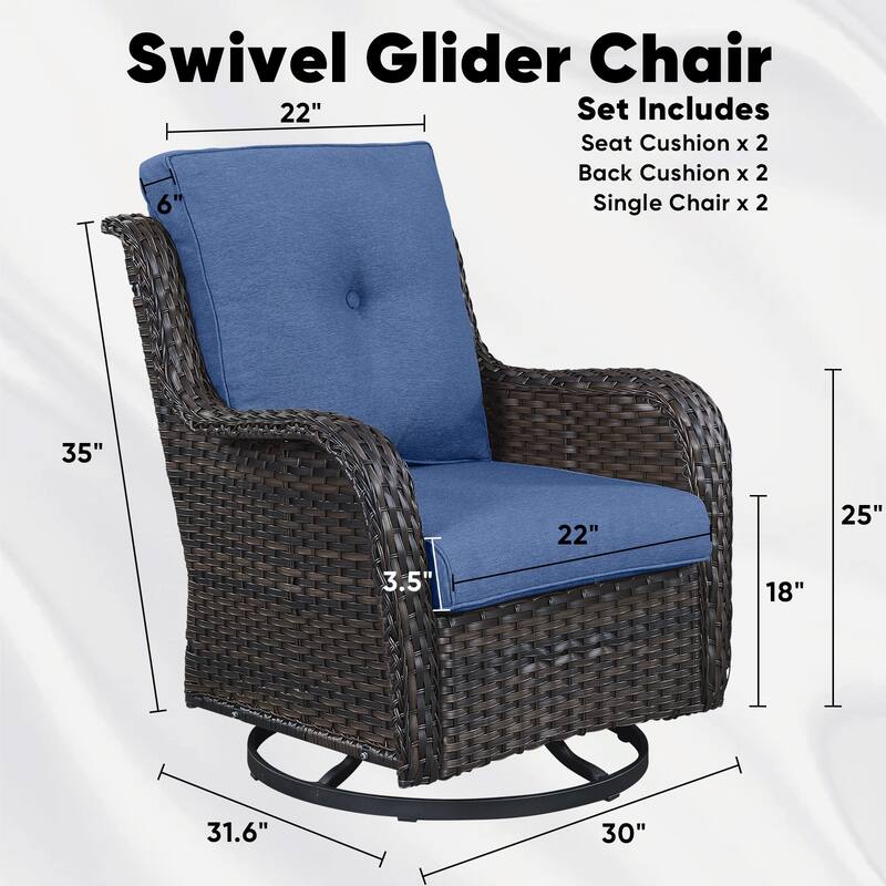 Gymojoy 3-Piece Rattan Wicker Rocking Swivel Chair Set with Table