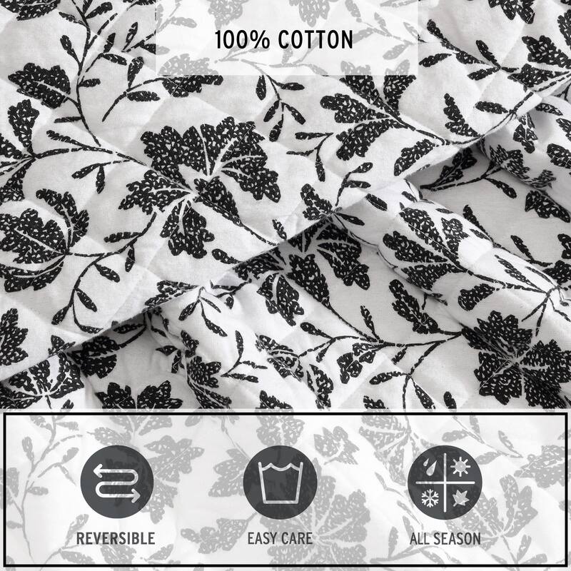 Eddie Bauer Woodblock Floral Flannel Black Quilt Set