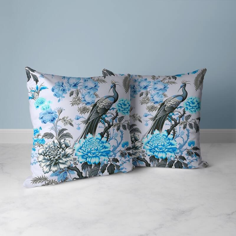 Peacock Panache Faux Suede Reversible Throw Pillow Blue and Grey