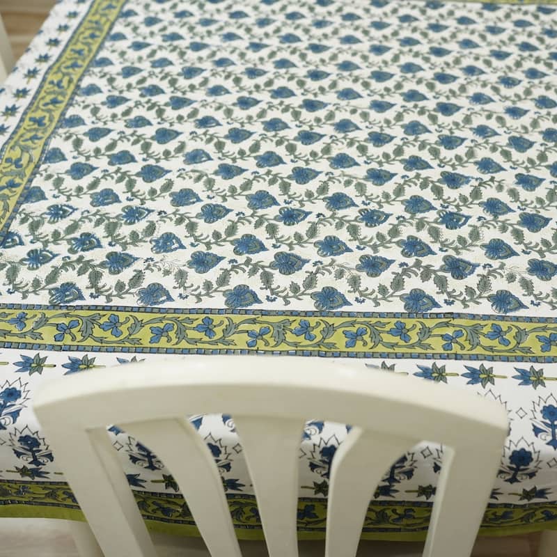 Fabdivine Handmade Block Print Cotton Table Cover Farmhouse Dining Kitchen Decor Gift