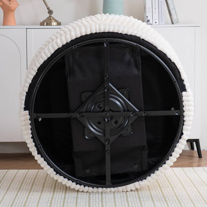 360 Degree Rotation Swivel Chair Corduroy Barrel Chair for Living Room with Pillows