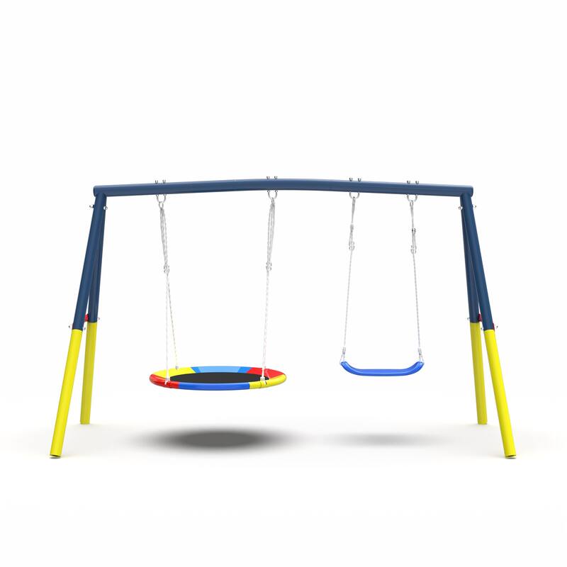 Swing Set for Backyard, 440lbs Swing Set with Heavy-Duty A-Frame Metal Outdoor Swing Stand