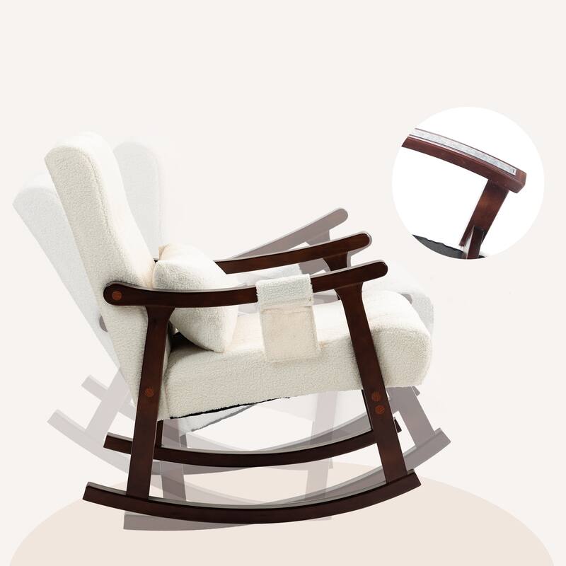 AVAWING Upholstered Rocking Chair with Massage Lumbar Support