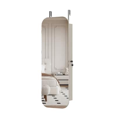 Jewelry Armoire Organizer with Full Length Mirror, Door or Wall Mounted,Lockable Storage Cabinet, Interior Mirror, White