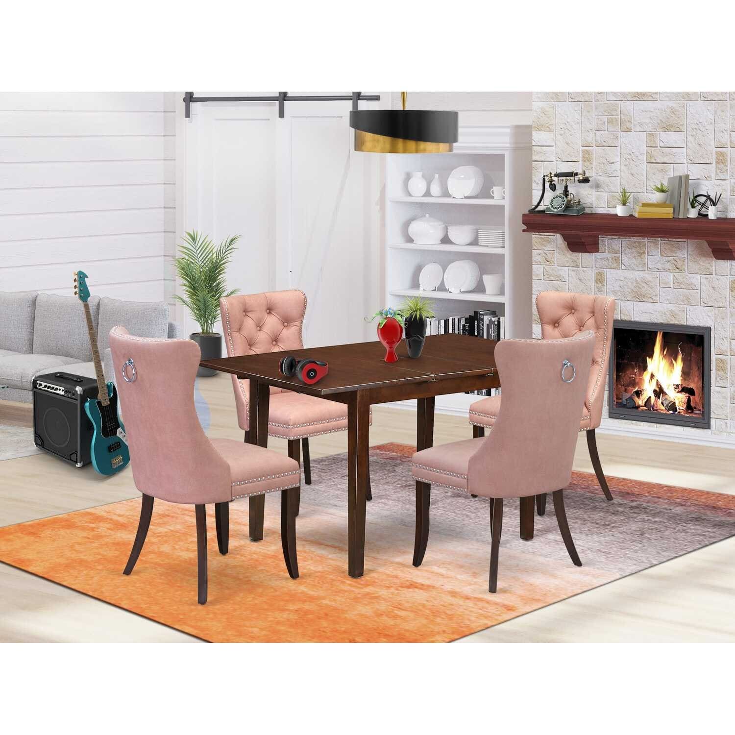 5-Piece Mahogany Finish Solid Wood Top - Rectangular Dining Room Set - Seats 4