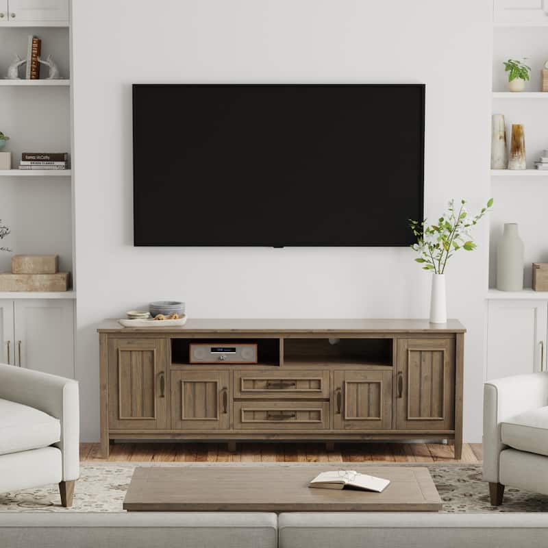 WYNDENHALL Rowan SOLID WOOD 72 inch Wide Contemporary TV Media Stand in Smoky Brown For TVs up to 80 inches - Smoky Brown