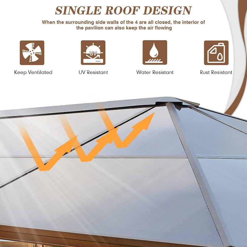 Hardtop Gazebo for Backyard – Permanent Pergola with Netting, Curtains & Double Roof, All-Weather Outdoor Shelter