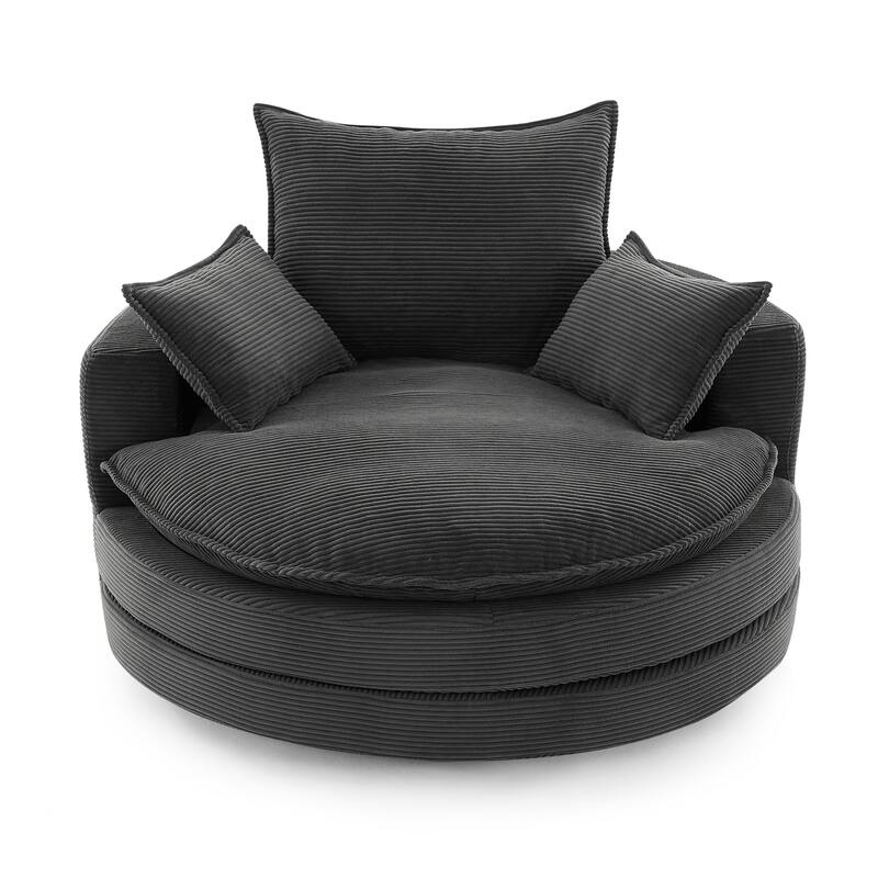 360° Swivel Sofa Chair Accent Barrel Chair 57.5" Swivel Round Chair with Dual-layer Cushion Design and 3 Removable Pillows