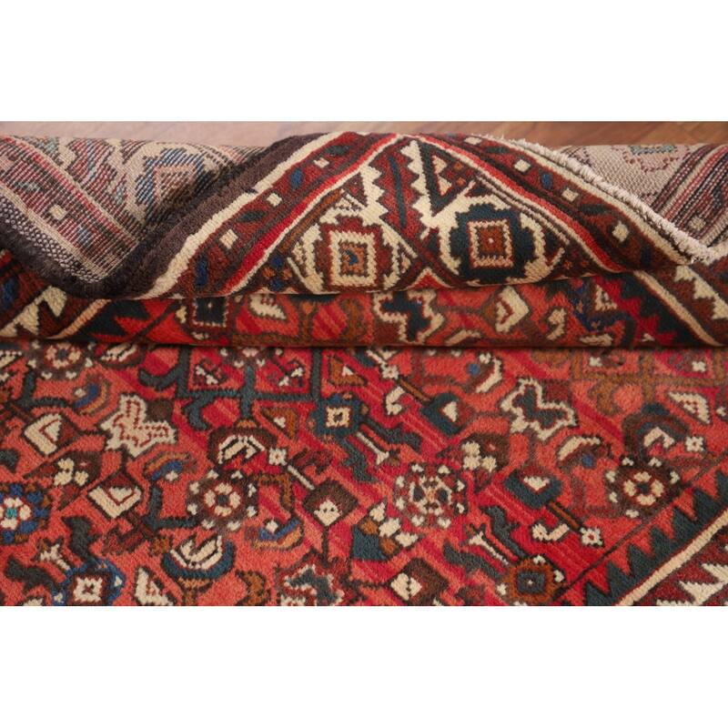 Geometric / Medallion Hamedan Vintage Runner Rug Handmade Wool Carpet - 3'5"x 10'4"