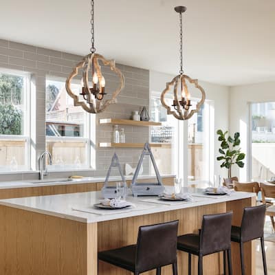 The Gray Barn Farmhouse 3-Light Wood Lantern Chandelier for Dining Room