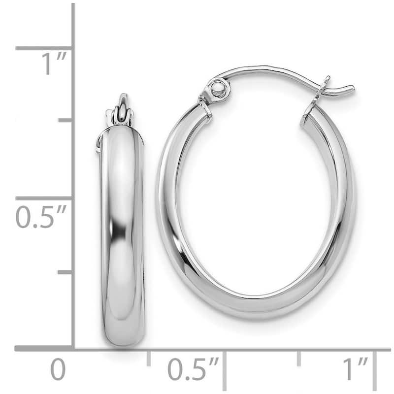 Curata 14k White Gold Polished 3.75x12mm Oval Tube Hoop Earrings