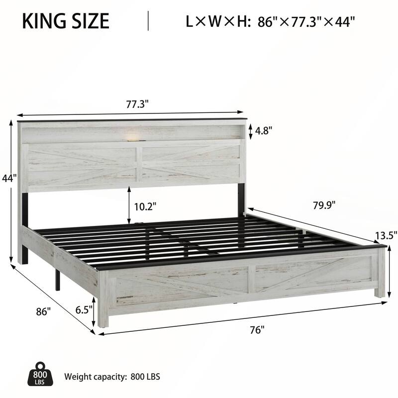 Bed with Wooden Headboard and hidden Storage Space