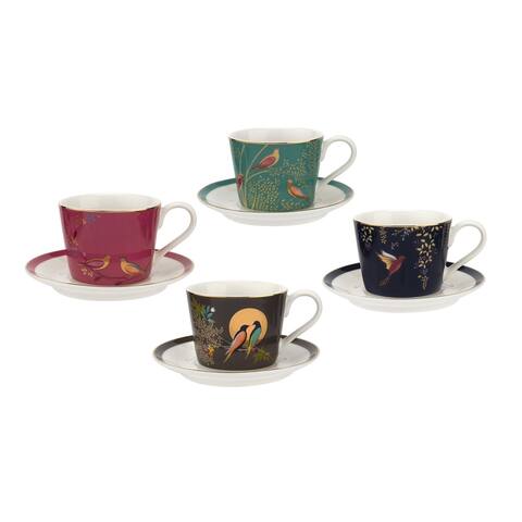 Sara Miller for Portmeirion London Chelsea Set of 4 Espresso Cups and Saucers (Assorted) - Multicolor - 4 oz
