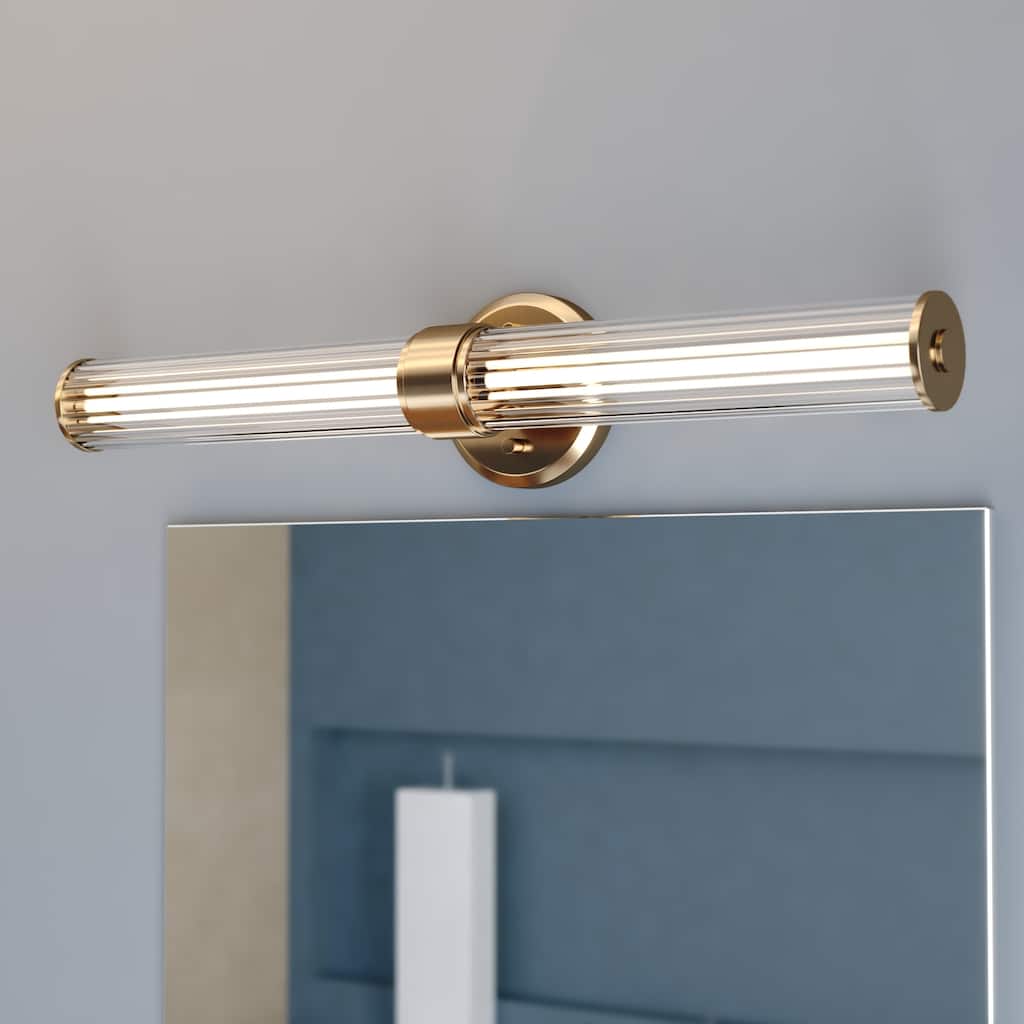 VAXCEL Division 1-Light Contemporary Bath Bar Vanity Lighting Wall Fixture, Clear Ribbed Glass Shade, Integrated LED
