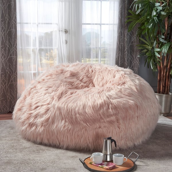 54 Pastel Pink Contemporary Oversized Furry Bean Bag Chair Overstock 30350715