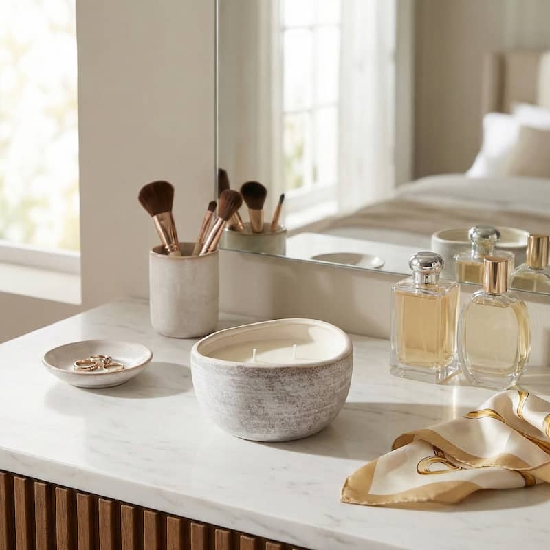 Decorative Textured Ceramic Magnolia and Lily Scented Candle