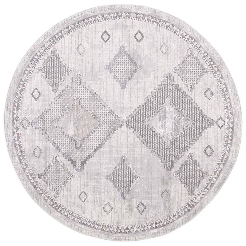 SAFAVIEH Handmade Eternal Zlate Moroccan Boho Rug - 6'7" Round - Grey/Ivory