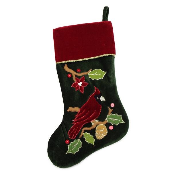20 5 Red And Green Cardinal Embroidered Christmas Stocking Overstock 16556838