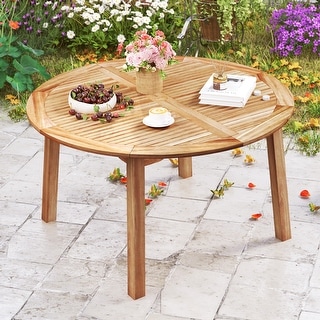 53 Inch Outdoor Acacia Wood Round Dining Table for 4-6 People - 53