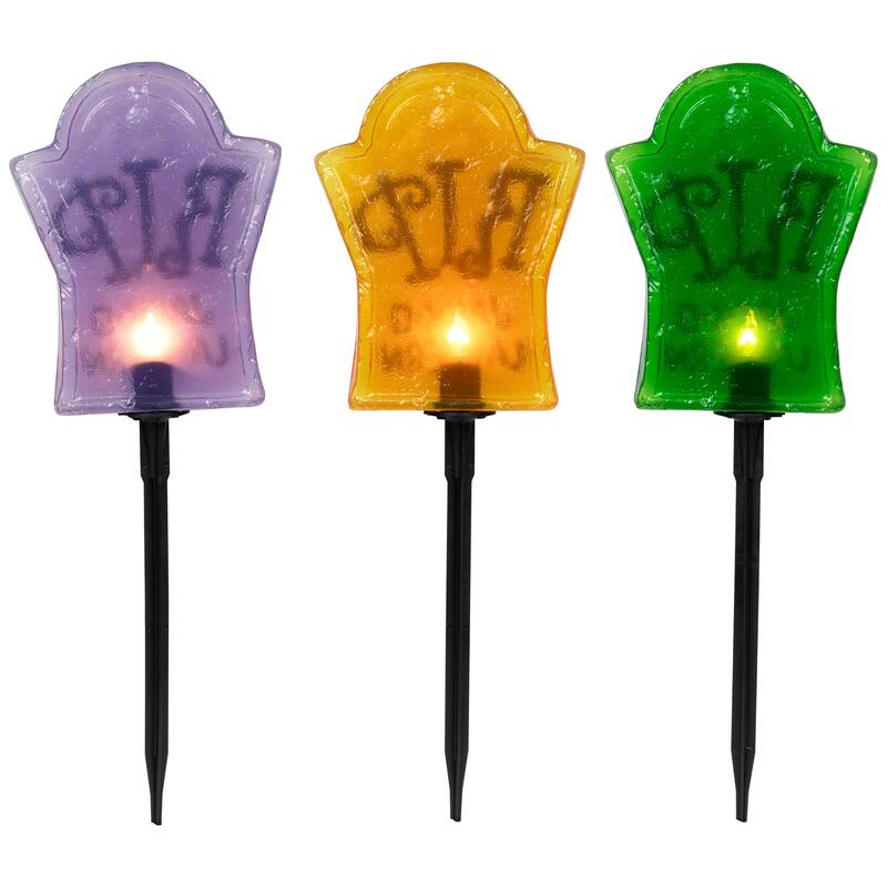 Lighted R.I.P Tombstone Halloween Outdoor Pathway Markers - 18" - Set of 3