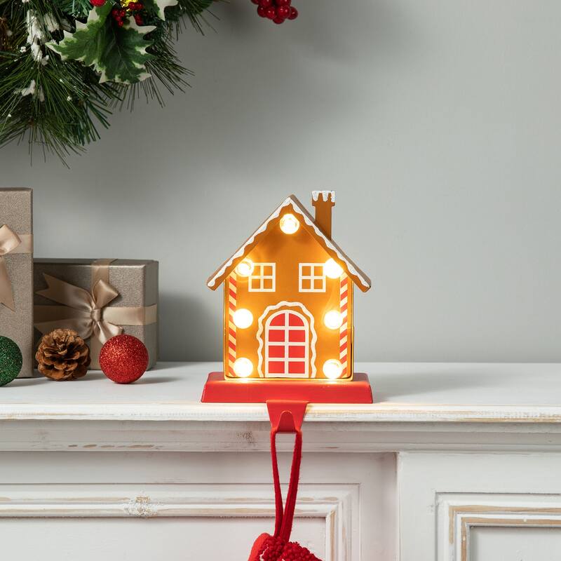 Glitzhome Christmas Marquee LED Gingerbread Man House Stocking Holders Mantel Ornament