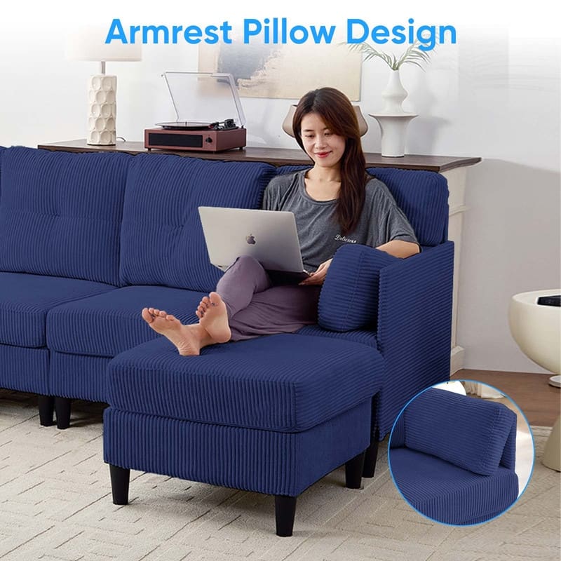 Mixoy Corduroy U-Shape Modular Convertible Sectional Sofa,Upholstered 4-Seater Sofa Couch with Movable Ottoman