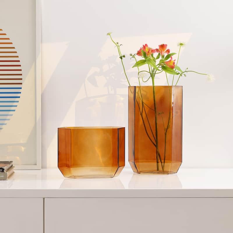 SAFAVIEH Home Noreno Modern Hexagon Glass Vase Set of 2 - Light Orange