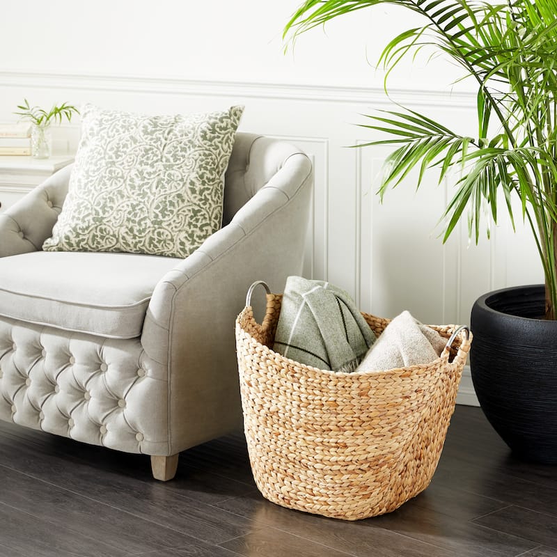 Seagrass Handmade Large Woven Decorative and Functional Storage Basket with Handles - Brown, White, Black