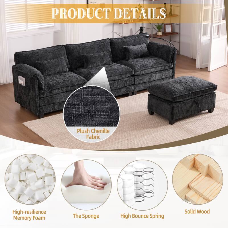112" Oversized Sectional Sofa Cloud Couch for Living Room, Modern Chenille L Shaped Couch