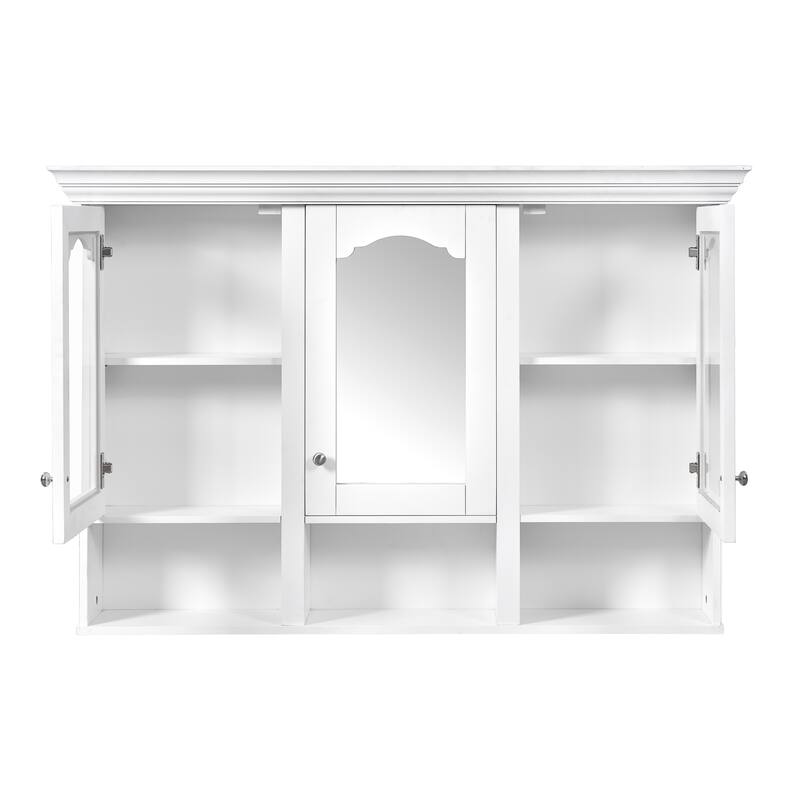 Roomfitters 47" Wall Cabinet with Mirror, 3 Adjustable Shelves and Open Compartments, Over Toilet Bathroom Storage, White