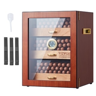 VEVOR Cigar Humidor Cabinet Handmade Spanish Cedar Wood Cigar Humidor Hygrometer, Shelves, and Handle, Great Gift for Men